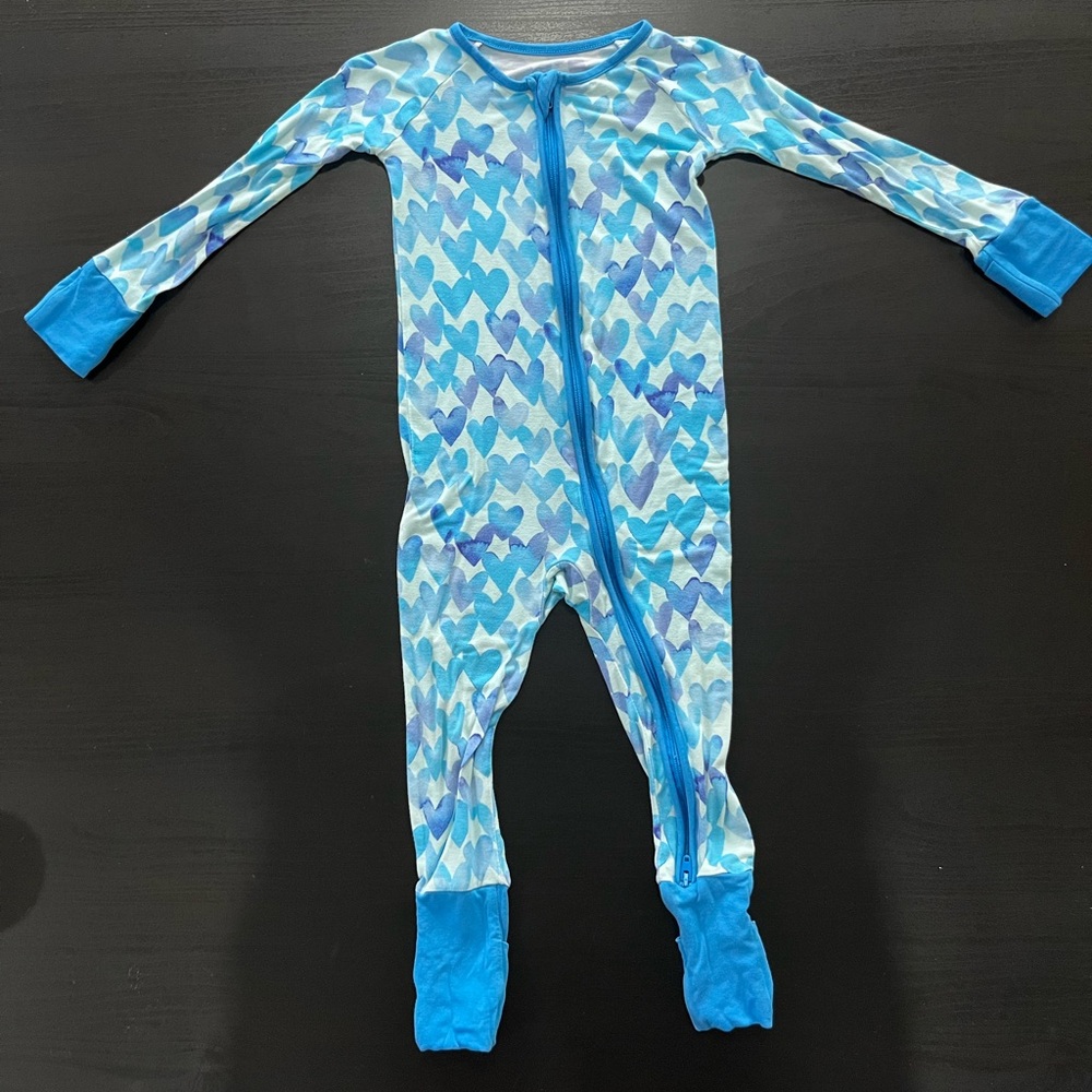 Little Sleepies Watercolor Hearts Blue